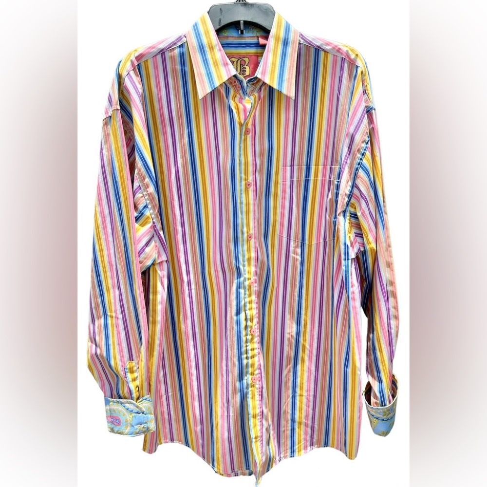 BROOKLYN XPRESS Graham Flip Cuff Stripe Button Down Long Sleeve Shirt Size XL